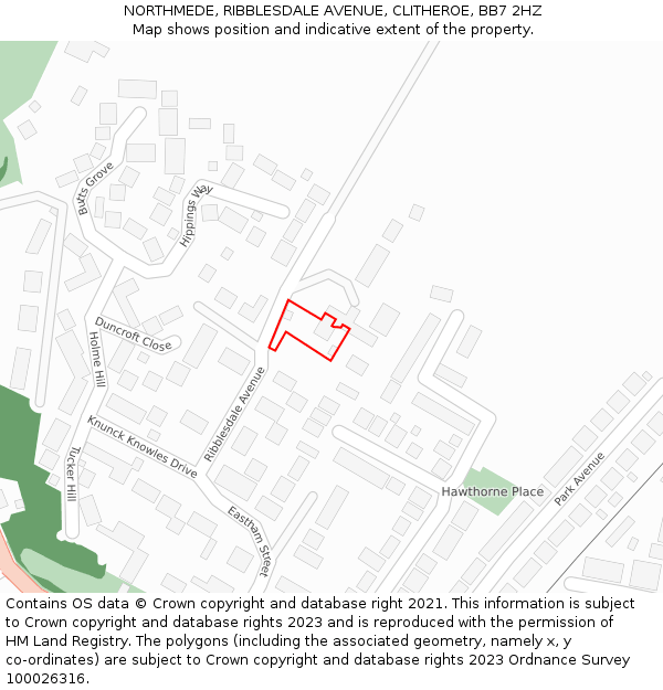 NORTHMEDE, RIBBLESDALE AVENUE, CLITHEROE, BB7 2HZ: Location map and indicative extent of plot