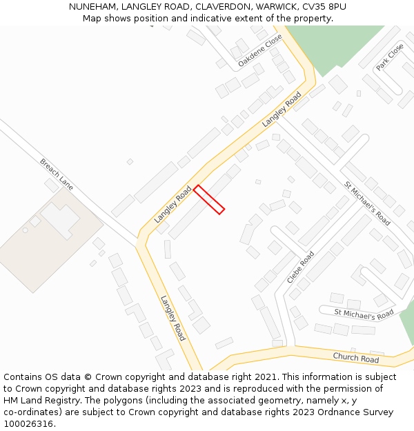 NUNEHAM, LANGLEY ROAD, CLAVERDON, WARWICK, CV35 8PU: Location map and indicative extent of plot
