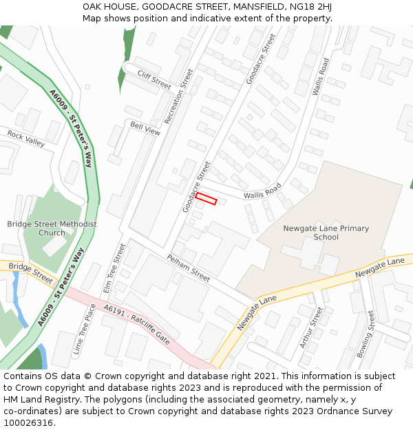 OAK HOUSE, GOODACRE STREET, MANSFIELD, NG18 2HJ: Location map and indicative extent of plot