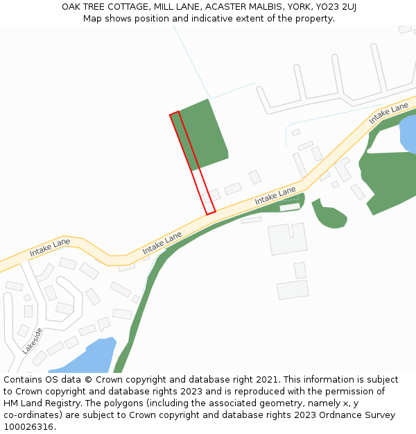 OAK TREE COTTAGE, MILL LANE, ACASTER MALBIS, YORK, YO23 2UJ: Location map and indicative extent of plot