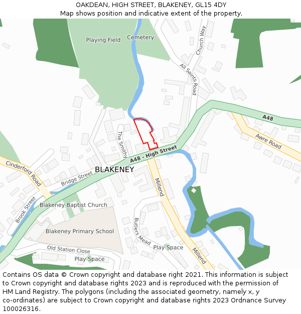 OAKDEAN, HIGH STREET, BLAKENEY, GL15 4DY: Location map and indicative extent of plot