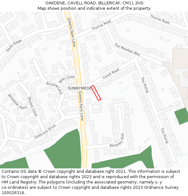 OAKDENE, CAVELL ROAD, BILLERICAY, CM11 2HS: Location map and indicative extent of plot