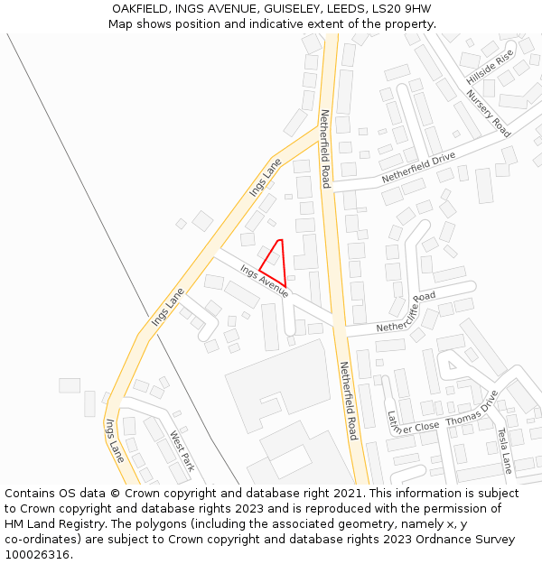 OAKFIELD, INGS AVENUE, GUISELEY, LEEDS, LS20 9HW: Location map and indicative extent of plot