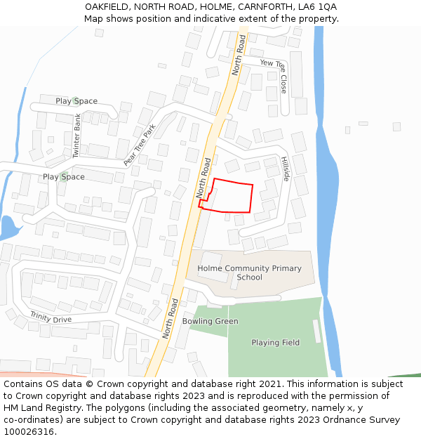 OAKFIELD, NORTH ROAD, HOLME, CARNFORTH, LA6 1QA: Location map and indicative extent of plot