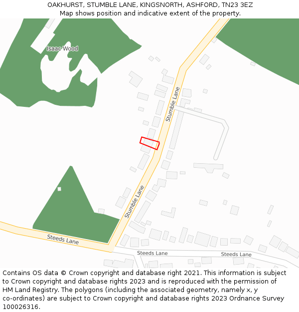 OAKHURST, STUMBLE LANE, KINGSNORTH, ASHFORD, TN23 3EZ: Location map and indicative extent of plot