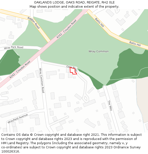 OAKLANDS LODGE, OAKS ROAD, REIGATE, RH2 0LE: Location map and indicative extent of plot