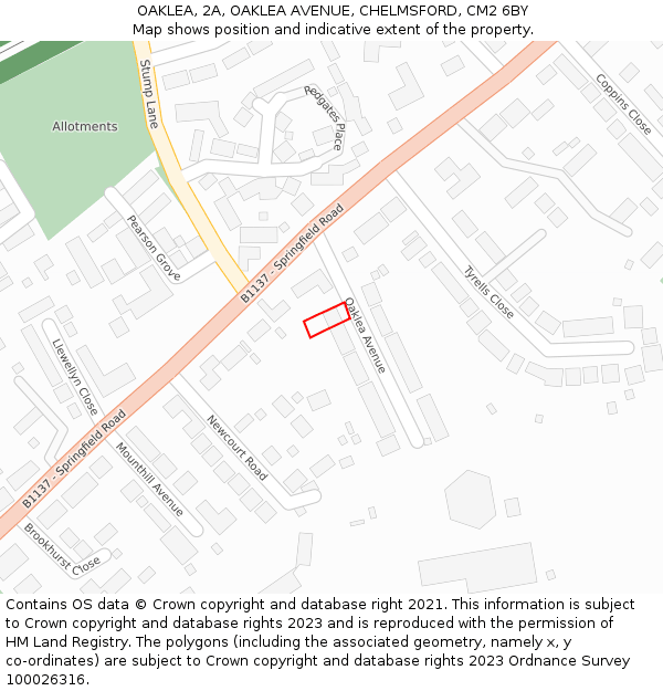 OAKLEA, 2A, OAKLEA AVENUE, CHELMSFORD, CM2 6BY: Location map and indicative extent of plot