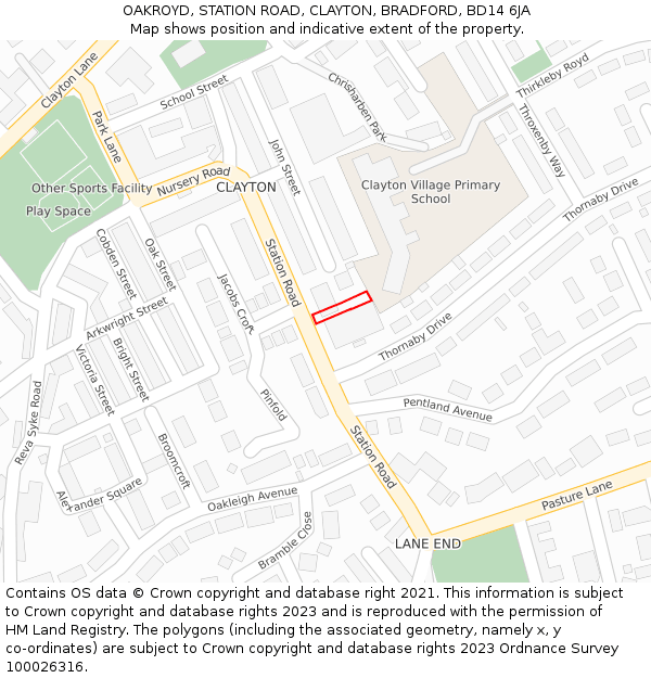 OAKROYD, STATION ROAD, CLAYTON, BRADFORD, BD14 6JA: Location map and indicative extent of plot