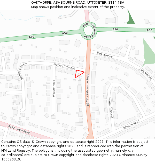 OAKTHORPE, ASHBOURNE ROAD, UTTOXETER, ST14 7BA: Location map and indicative extent of plot
