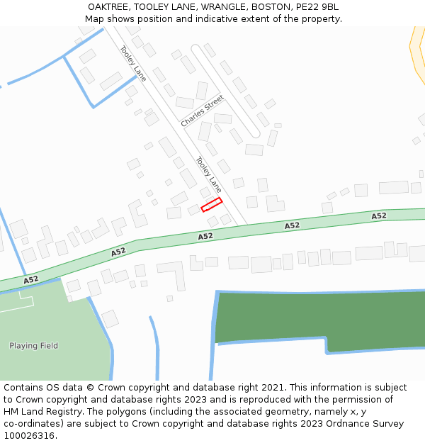 OAKTREE, TOOLEY LANE, WRANGLE, BOSTON, PE22 9BL: Location map and indicative extent of plot