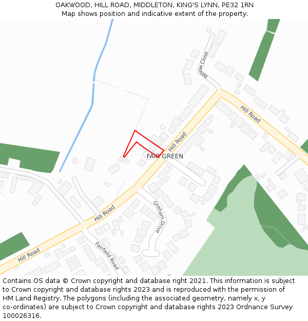 OAKWOOD, HILL ROAD, MIDDLETON, KING'S LYNN, PE32 1RN: Location map and indicative extent of plot