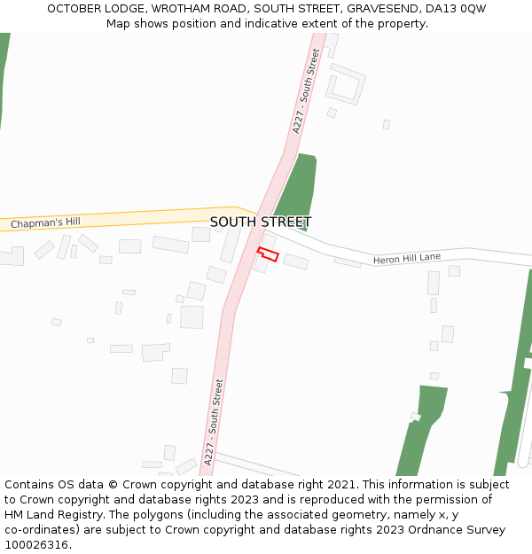 OCTOBER LODGE, WROTHAM ROAD, SOUTH STREET, GRAVESEND, DA13 0QW: Location map and indicative extent of plot