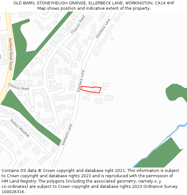 OLD BARN, STONEYHEUGH GRANGE, ELLERBECK LANE, WORKINGTON, CA14 4HF: Location map and indicative extent of plot