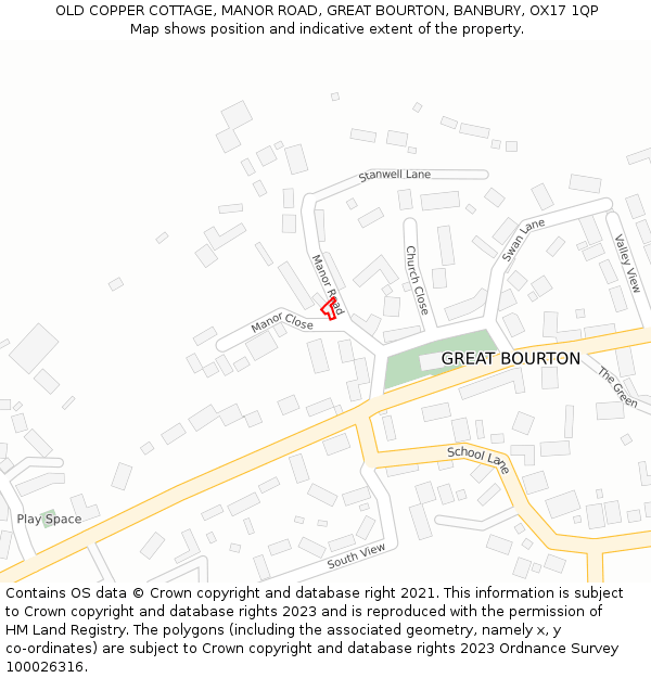 OLD COPPER COTTAGE, MANOR ROAD, GREAT BOURTON, BANBURY, OX17 1QP: Location map and indicative extent of plot
