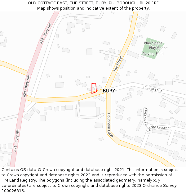 OLD COTTAGE EAST, THE STREET, BURY, PULBOROUGH, RH20 1PF: Location map and indicative extent of plot