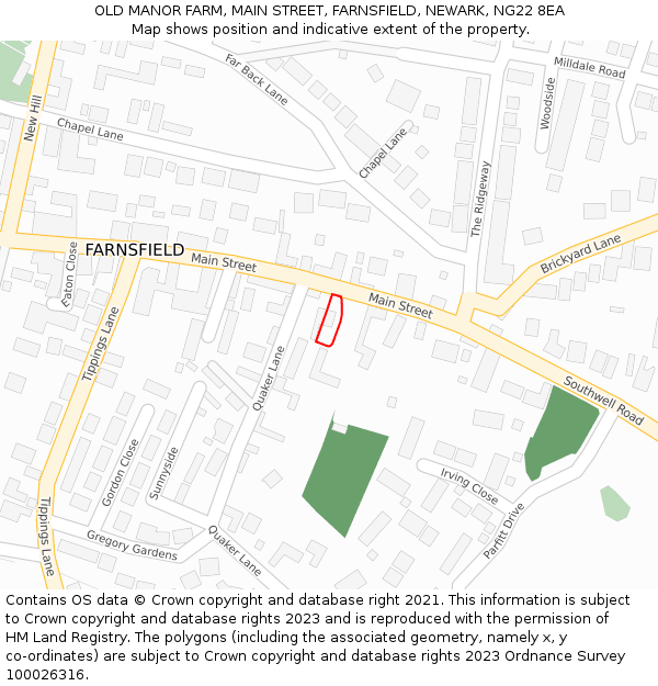 OLD MANOR FARM, MAIN STREET, FARNSFIELD, NEWARK, NG22 8EA: Location map and indicative extent of plot
