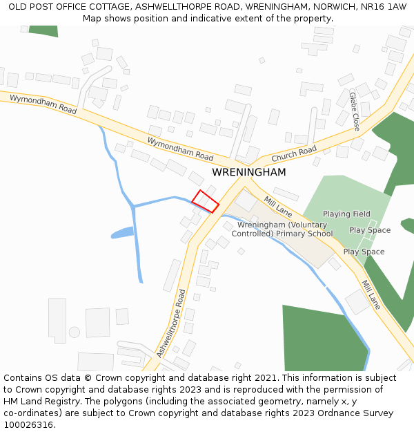 OLD POST OFFICE COTTAGE, ASHWELLTHORPE ROAD, WRENINGHAM, NORWICH, NR16 1AW: Location map and indicative extent of plot