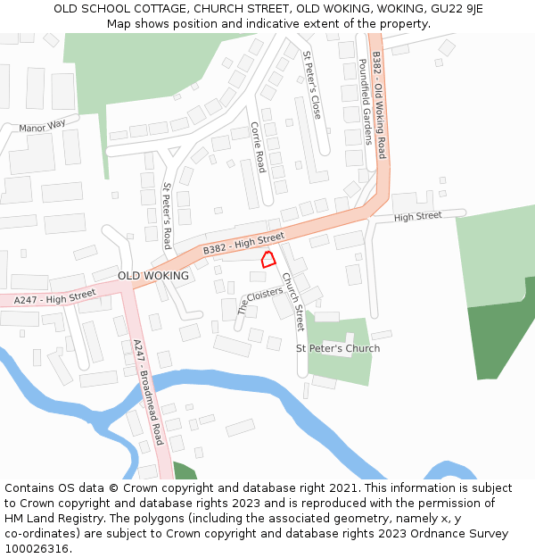 OLD SCHOOL COTTAGE, CHURCH STREET, OLD WOKING, WOKING, GU22 9JE: Location map and indicative extent of plot