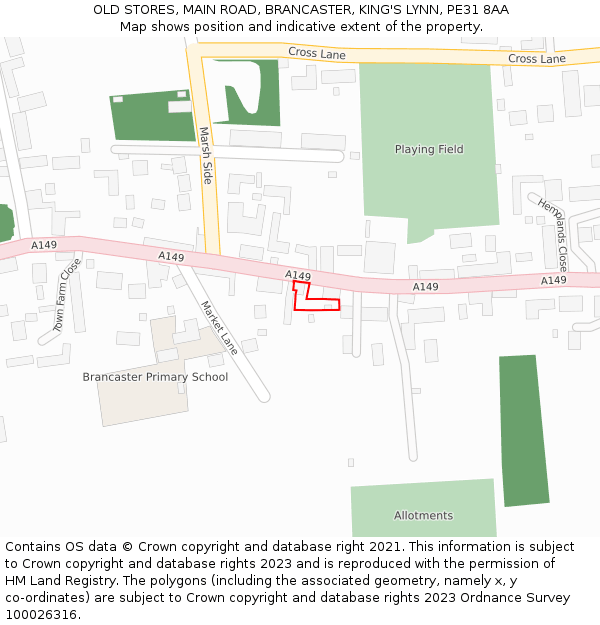 OLD STORES, MAIN ROAD, BRANCASTER, KING'S LYNN, PE31 8AA: Location map and indicative extent of plot