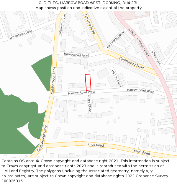 OLD TILES, HARROW ROAD WEST, DORKING, RH4 3BH: Location map and indicative extent of plot