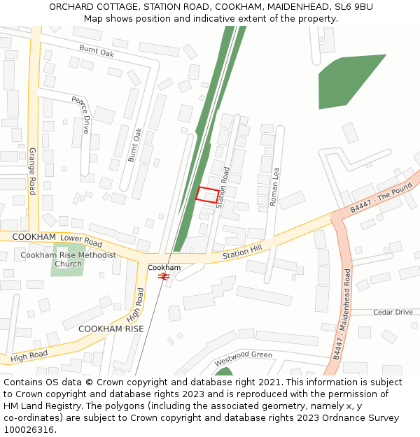 ORCHARD COTTAGE, STATION ROAD, COOKHAM, MAIDENHEAD, SL6 9BU: Location map and indicative extent of plot