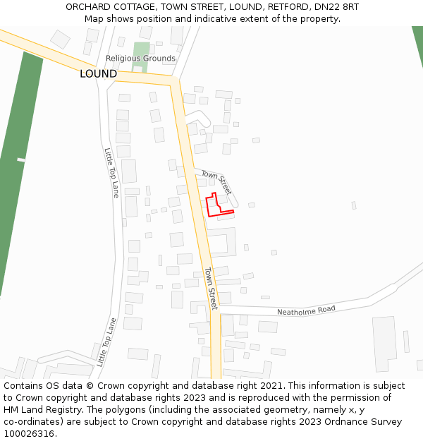 ORCHARD COTTAGE, TOWN STREET, LOUND, RETFORD, DN22 8RT: Location map and indicative extent of plot