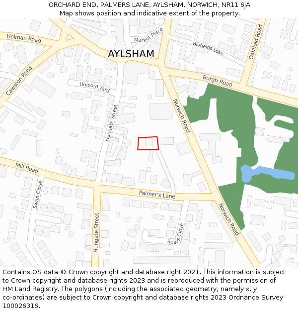 ORCHARD END, PALMERS LANE, AYLSHAM, NORWICH, NR11 6JA: Location map and indicative extent of plot