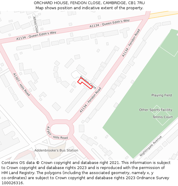 ORCHARD HOUSE, FENDON CLOSE, CAMBRIDGE, CB1 7RU: Location map and indicative extent of plot