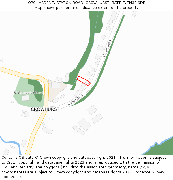 ORCHARDENE, STATION ROAD, CROWHURST, BATTLE, TN33 9DB: Location map and indicative extent of plot