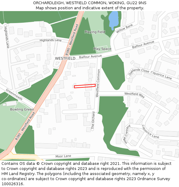 ORCHARDLEIGH, WESTFIELD COMMON, WOKING, GU22 9NS: Location map and indicative extent of plot