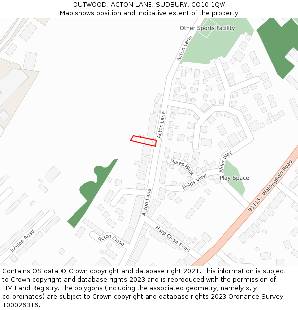 OUTWOOD, ACTON LANE, SUDBURY, CO10 1QW: Location map and indicative extent of plot