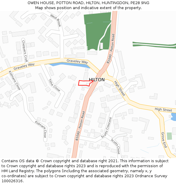 OWEN HOUSE, POTTON ROAD, HILTON, HUNTINGDON, PE28 9NG: Location map and indicative extent of plot