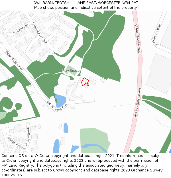 OWL BARN, TROTSHILL LANE EAST, WORCESTER, WR4 0AT: Location map and indicative extent of plot