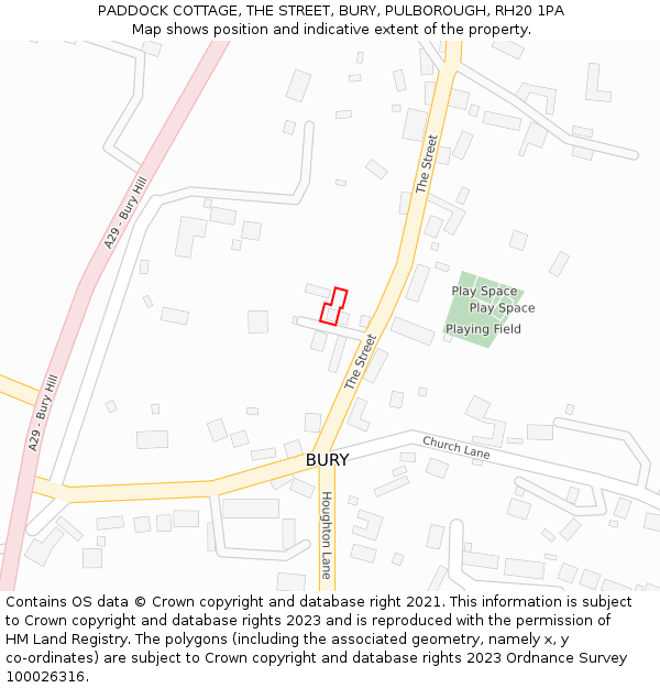 PADDOCK COTTAGE, THE STREET, BURY, PULBOROUGH, RH20 1PA: Location map and indicative extent of plot