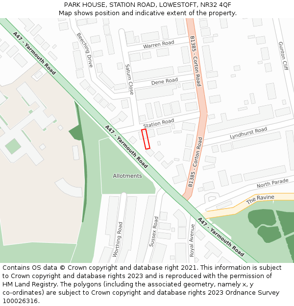 PARK HOUSE, STATION ROAD, LOWESTOFT, NR32 4QF: Location map and indicative extent of plot