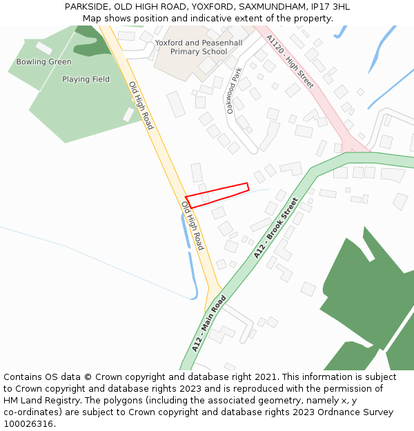 PARKSIDE, OLD HIGH ROAD, YOXFORD, SAXMUNDHAM, IP17 3HL: Location map and indicative extent of plot