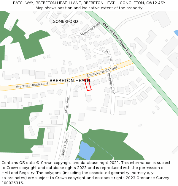 PATCHWAY, BRERETON HEATH LANE, BRERETON HEATH, CONGLETON, CW12 4SY: Location map and indicative extent of plot