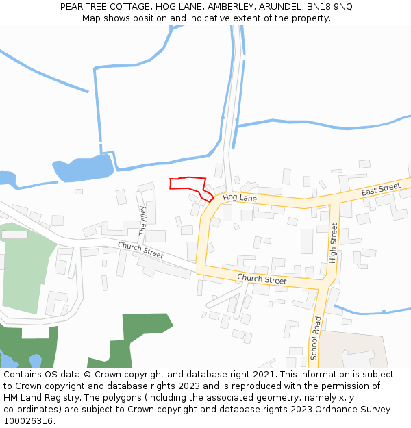 PEAR TREE COTTAGE, HOG LANE, AMBERLEY, ARUNDEL, BN18 9NQ: Location map and indicative extent of plot