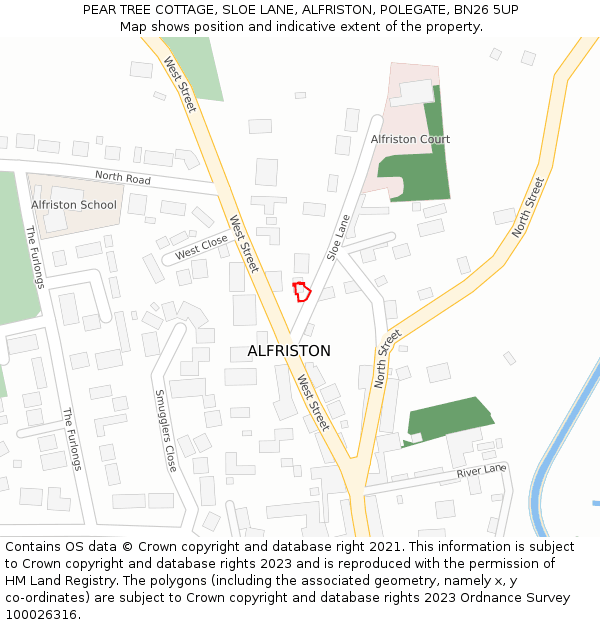 PEAR TREE COTTAGE, SLOE LANE, ALFRISTON, POLEGATE, BN26 5UP: Location map and indicative extent of plot