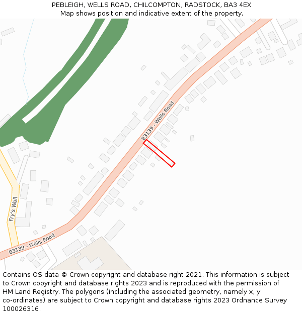 PEBLEIGH, WELLS ROAD, CHILCOMPTON, RADSTOCK, BA3 4EX: Location map and indicative extent of plot