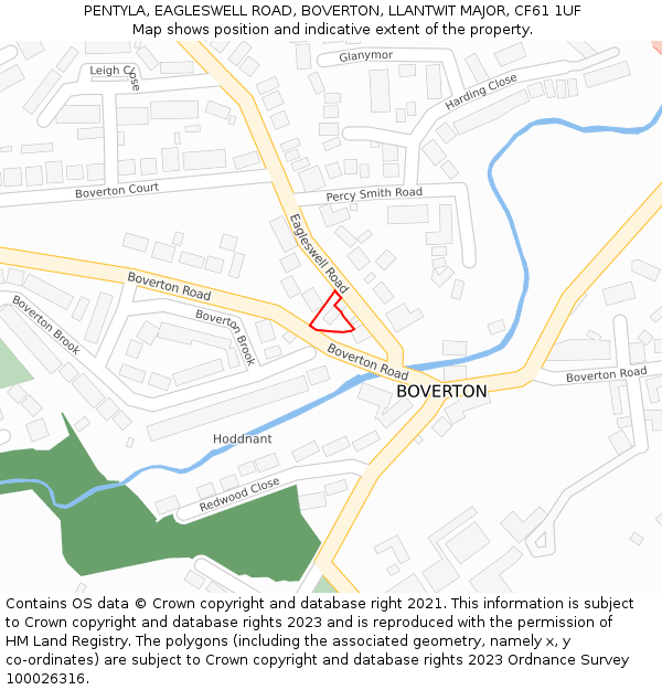 PENTYLA, EAGLESWELL ROAD, BOVERTON, LLANTWIT MAJOR, CF61 1UF: Location map and indicative extent of plot