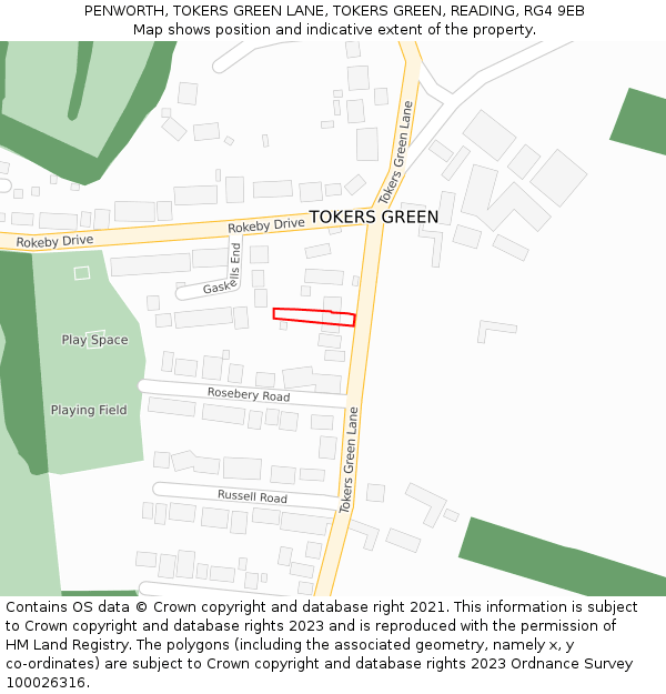 PENWORTH, TOKERS GREEN LANE, TOKERS GREEN, READING, RG4 9EB: Location map and indicative extent of plot