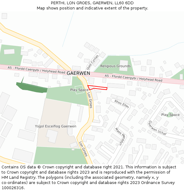 PERTHI, LON GROES, GAERWEN, LL60 6DD: Location map and indicative extent of plot