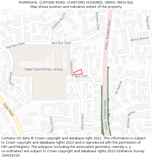 PHARAOHS, CLIFFORD ROAD, CHAFFORD HUNDRED, GRAYS, RM16 6QL: Location map and indicative extent of plot