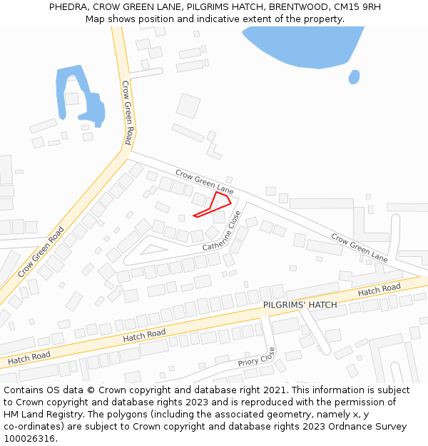 PHEDRA, CROW GREEN LANE, PILGRIMS HATCH, BRENTWOOD, CM15 9RH: Location map and indicative extent of plot