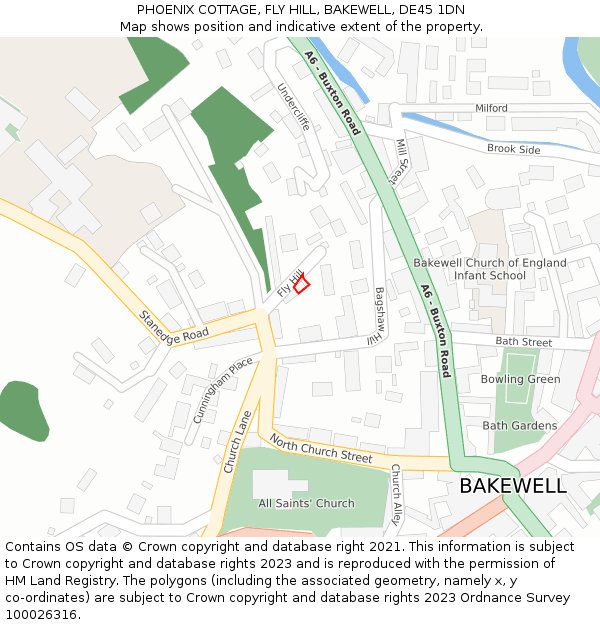 PHOENIX COTTAGE, FLY HILL, BAKEWELL, DE45 1DN: Location map and indicative extent of plot