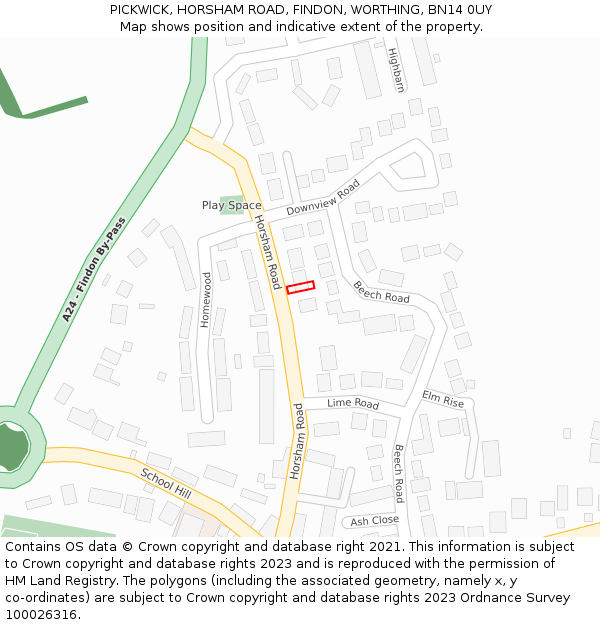 PICKWICK, HORSHAM ROAD, FINDON, WORTHING, BN14 0UY: Location map and indicative extent of plot