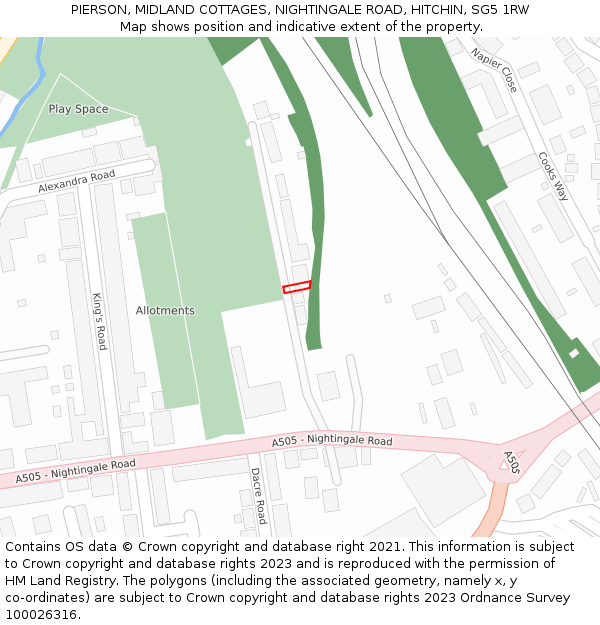 PIERSON, MIDLAND COTTAGES, NIGHTINGALE ROAD, HITCHIN, SG5 1RW: Location map and indicative extent of plot