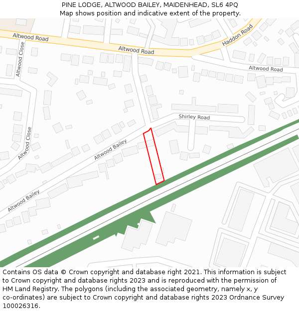 PINE LODGE, ALTWOOD BAILEY, MAIDENHEAD, SL6 4PQ: Location map and indicative extent of plot