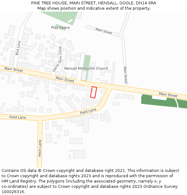 PINE TREE HOUSE, MAIN STREET, HENSALL, GOOLE, DN14 0RA: Location map and indicative extent of plot